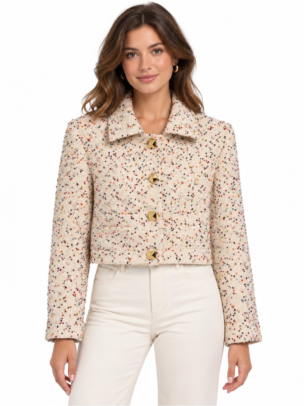 Express Cream Confetti Tweed Boucle Jacket size xs